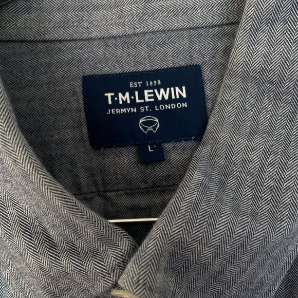 T.M. Lewin Jermyn Street London Herringbone Casual Shirt - Navy Blue - Men's L - Picture 3 of 9